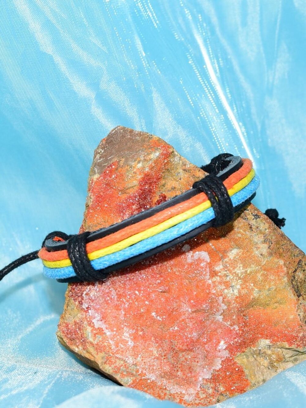 Cameron Layer Hemp Leather Bracelet Black Orange Yellow Blue Womens Gift Package
